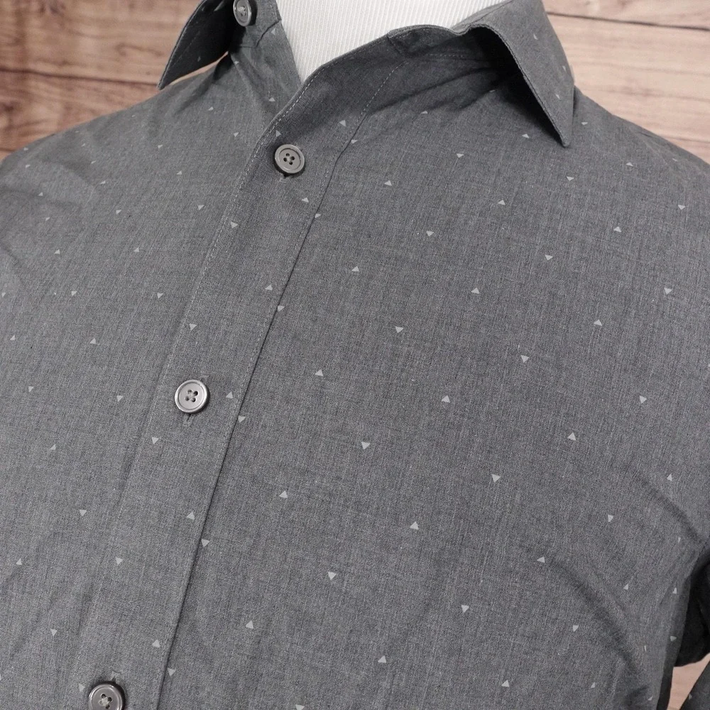 Banana Republic Shirt Mens M Gray Geometric Button-Up Non-Iron Standard Fit